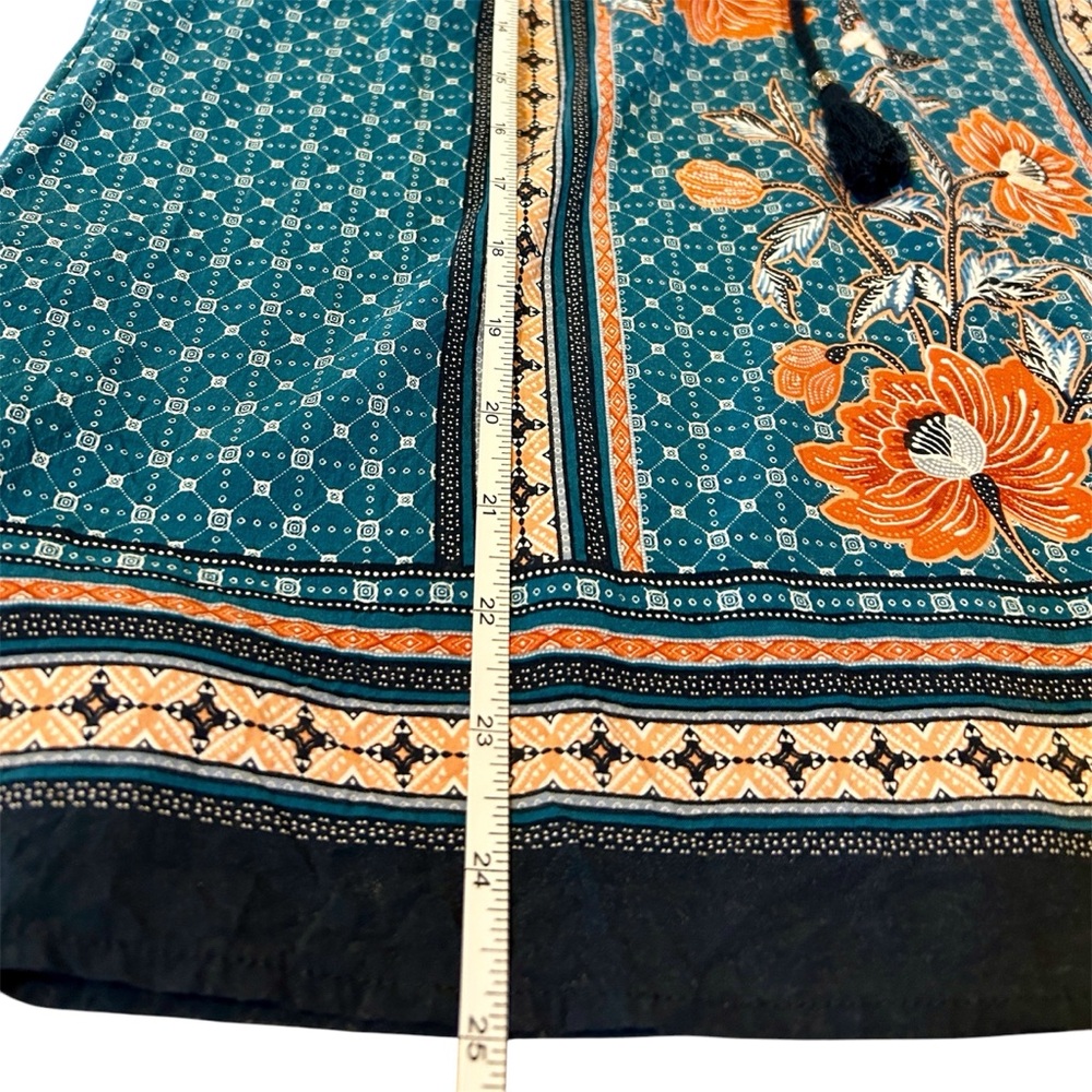 Daniel Rainn Blue & Orange Floral Camisole Shell, Boho Tasseled Tank Top, Medium - Picture 6 of 8